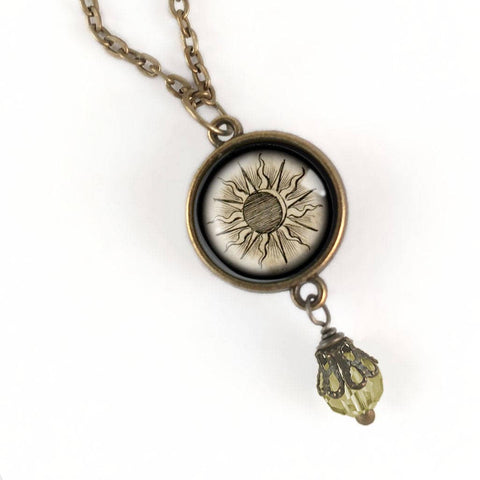Ancient Sun Reversible Pendant Necklace with Bead Accent