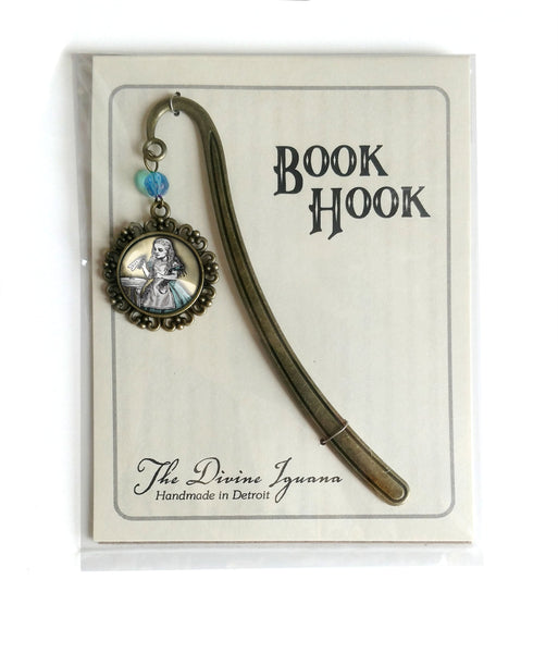 Alice in Wonderland "Drink Me" Potion Glass Cabochon Brass Book Hook / Bookmark