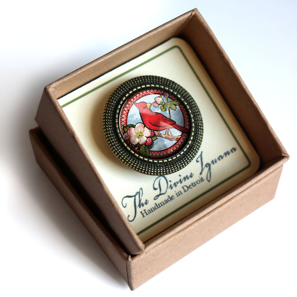 Victorian Cardinal Bird Vintage Inspired Pin Brooch