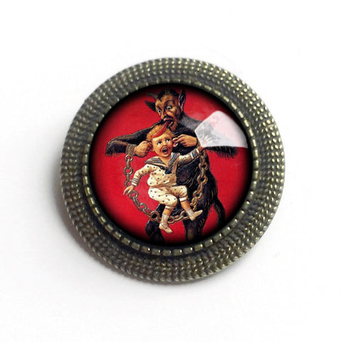 Krampus the Christmas Demon Vintage Inspired Pin Brooch - Child Carried by Ears