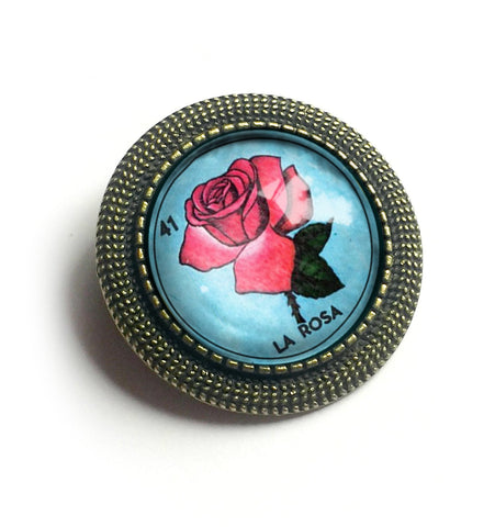 La Rosa Rose Loteria Themed Vintage Inspired Pin Brooch