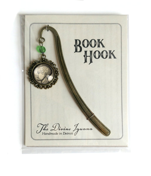 Phrenology Chart Glass Cabochon Brass Book Hook / Bookmark