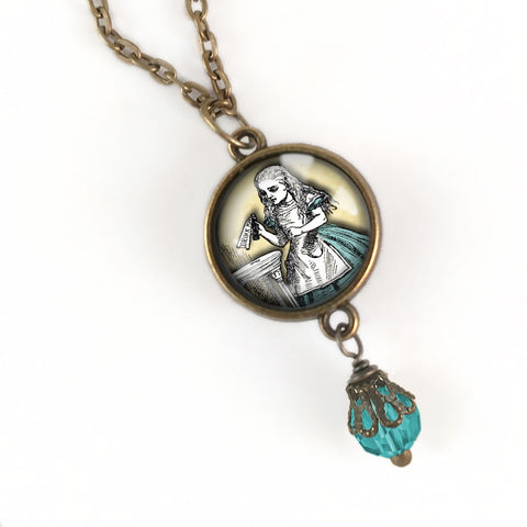 Alice in Wonderland "Drink Me" Potion Reversible Pendant Necklace with Bead Accent