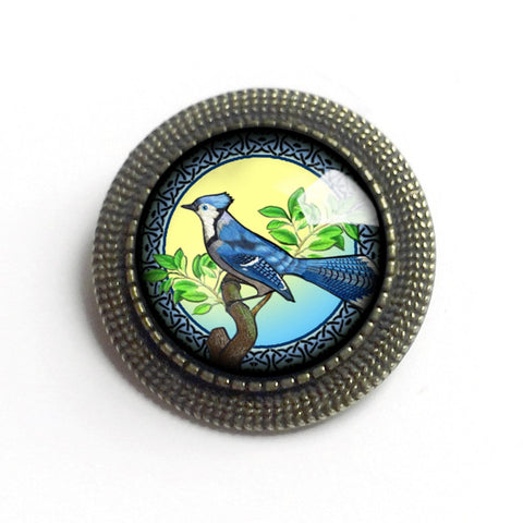 Victorian Blue Jay Bird Vintage Inspired Pin Brooch