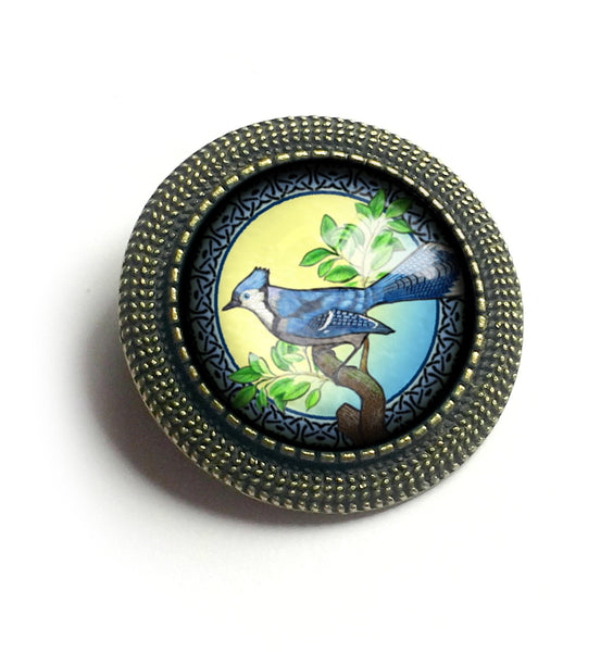 Victorian Blue Jay Bird Vintage Inspired Pin Brooch