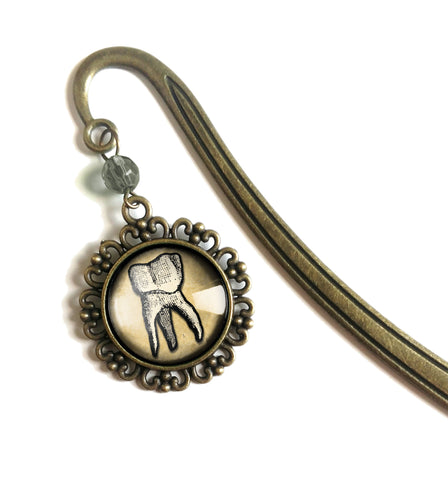 Human Tooth Glass Cabochon Brass Book Hook / Bookmark