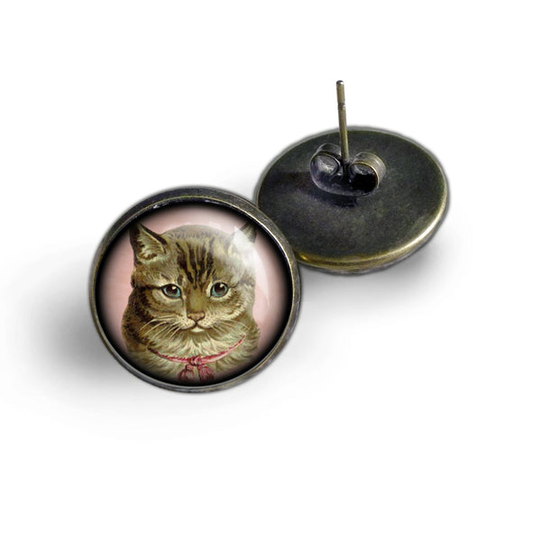Victorian Tabby Cat Vintage Inspired Stud Earrings