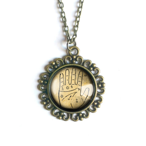 Ancient Palmistry Large Pendant Necklace in Ornate Frame