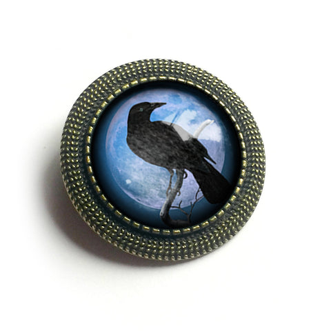 Crow or Raven on Purple Full Moon Vintage Inspired Pin Brooch