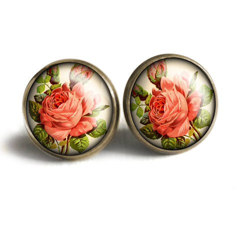 Victorian Tea Rose Vintage Inspired Stud Earrings