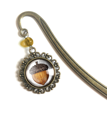 Mighty Acorn Glass Cabochon Brass Book Hook / Bookmark