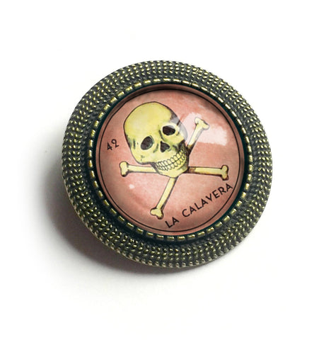 La Calavera Skull Loteria Themed Vintage Inspired Pin Brooch