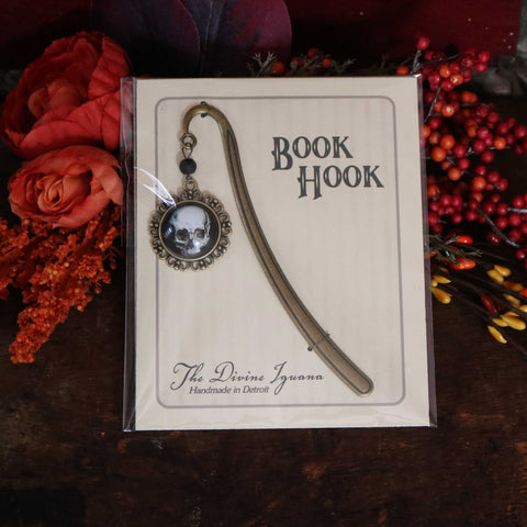 Human Skull Glass Cabochon Brass Book Hook / Bookmark