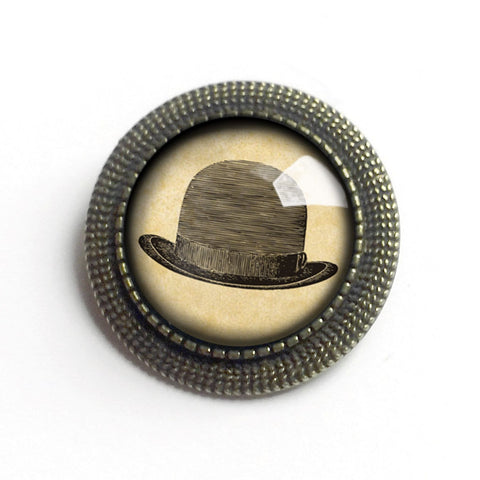 Steampunk Men's Bowler Hat Vintage Inspired Pin Brooch