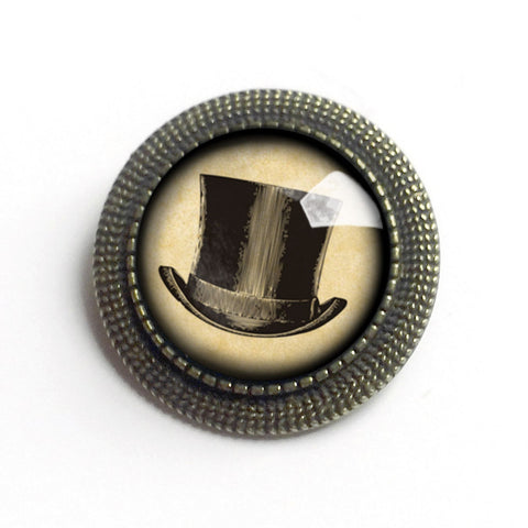Steampunk Men's Top Hat Vintage Inspired Pin Brooch