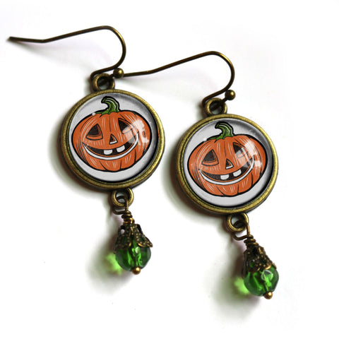 Retro Halloween Jack-O-Lantern Vintage Inspired Drop / Dangle Earrings
