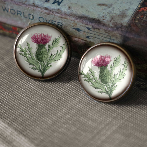 Scottish Thistle Flower Vintage Inspired Stud Earrings
