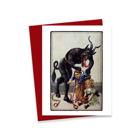 Krampus Stuffing Child into a Barrel- Set of Four Blank A-2 Note Cards with matching envelopes and "The Story of the Krampus" Inserts