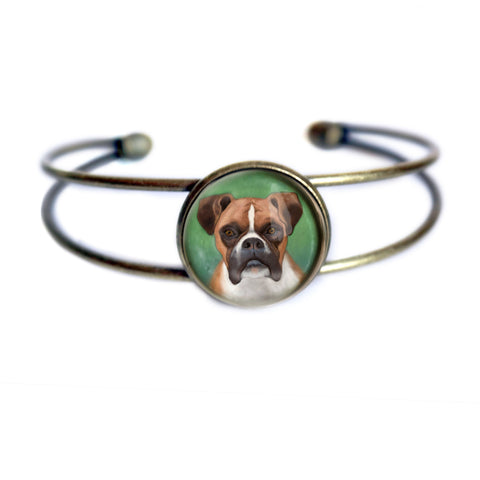 Best Friends Boxer Dog Cuff Bracelet Antique Brass