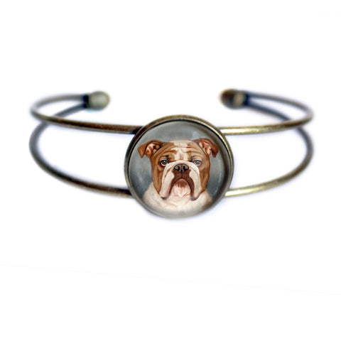 Best Friends Bulldog Cuff Bracelet Antique Brass