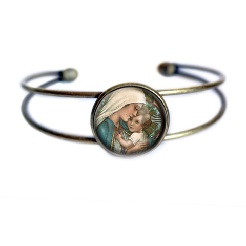 Mother Mary with the Christ Child Cuff Bracelet