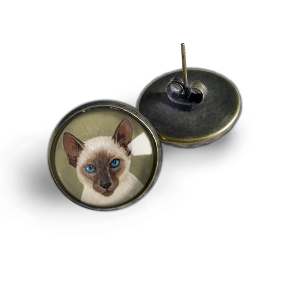 Siamese Cat Vintage Inspired Stud Earrings