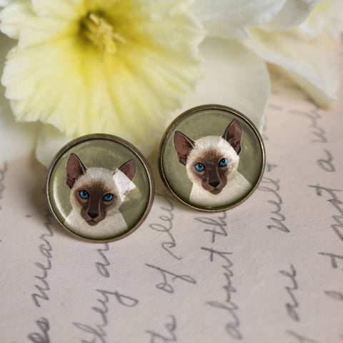 Siamese Cat Vintage Inspired Stud Earrings