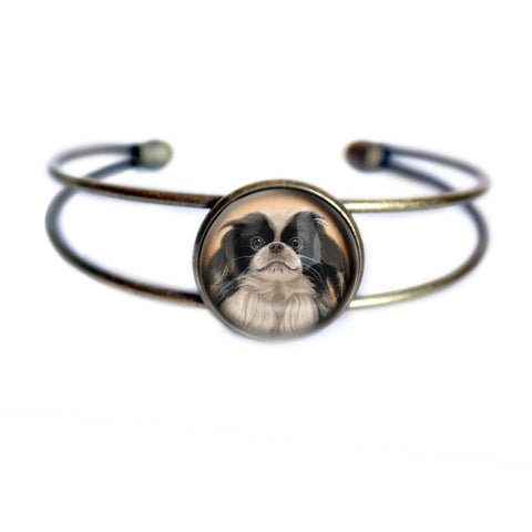 Best Friends Japanese Chin Dog Cuff Bracelet Antique Brass