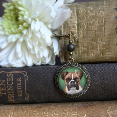 Boxer Dog Glass Cabochon Brass Book Hook / Bookmark