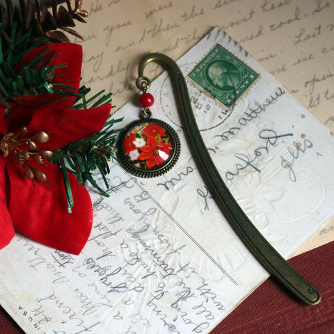 Holiday Poinsettia Christmas Brass Book Hook / Bookmark