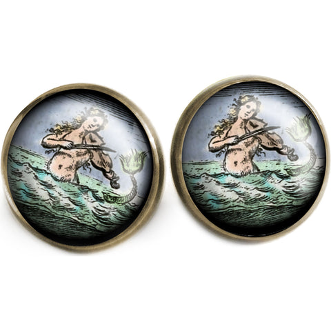 Ancient Mermaid Vintage Inspired Stud Earrings