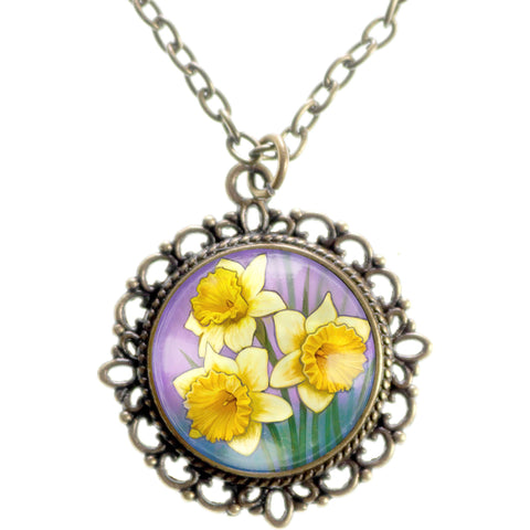 Art Nouveau Daffodil Flower Pendant Necklace
