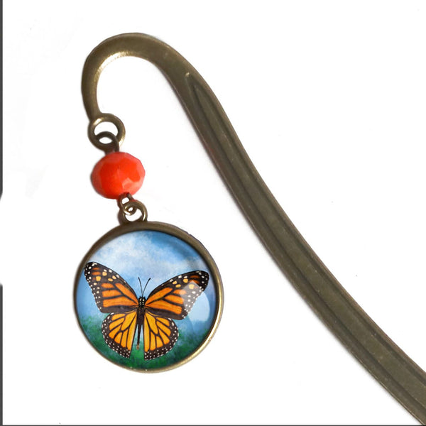 Monarch Butterfly Glass Cabochon Brass Book Hook / Bookmark