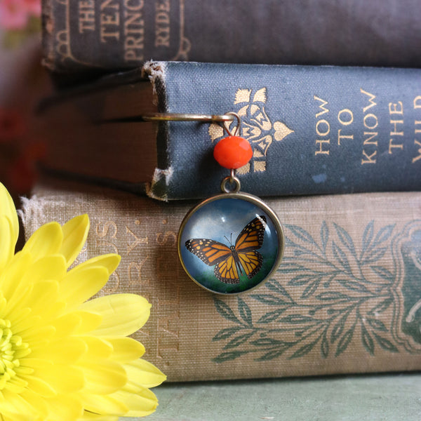 Monarch Butterfly Glass Cabochon Brass Book Hook / Bookmark
