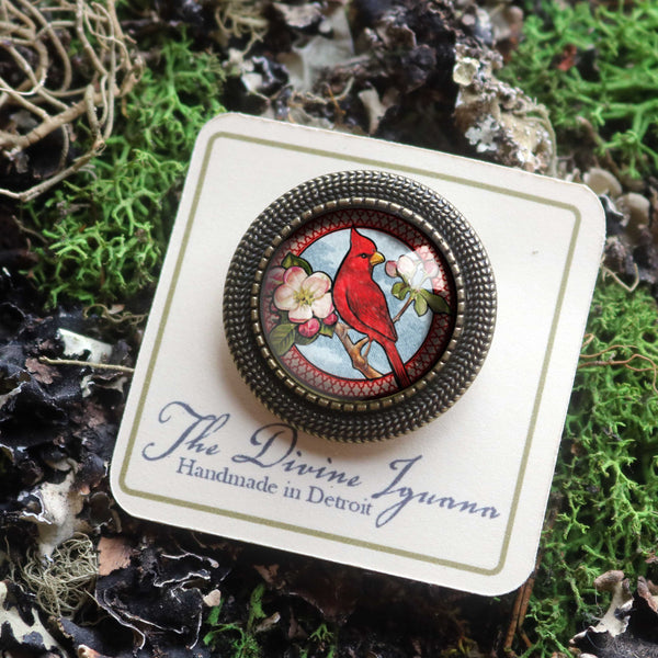 Victorian Cardinal Bird Vintage Inspired Pin Brooch