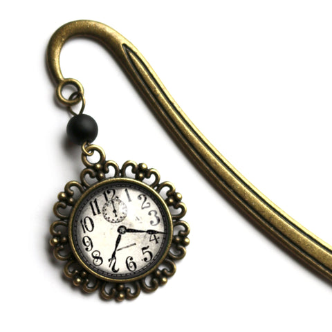 Edwardian Clock Glass Cabochon Brass Book Hook / Bookmark