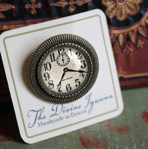 Edwardian Clock Vintage Inspired Pin Brooch