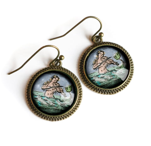 Ancient Mermaid Vintage Inspired Drop / Dangle Earrings