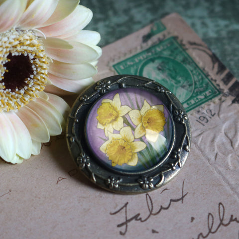 Art Nouveau Daffodil Vintage Inspired Pin Brooch