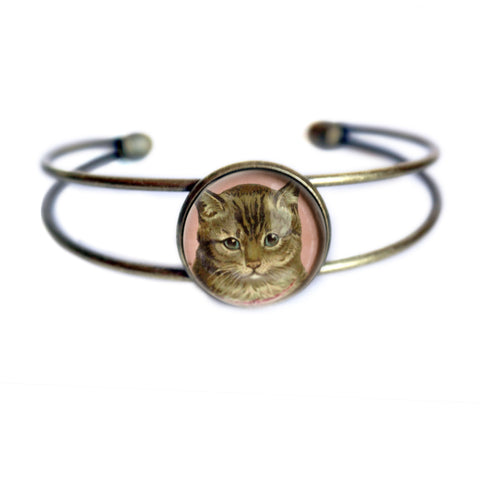 Victorian Tabby Cat Cuff Bracelet