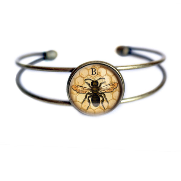 Honey Bee or Worker Bee Cuff Bracelet / Bangle in Antique Brass