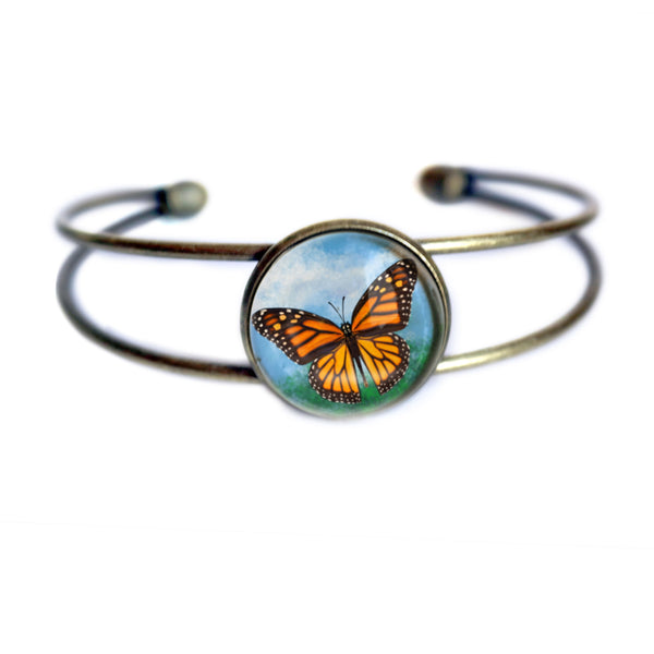 Monarch Butterfly Cuff Bracelet / Bangle in Antique Brass
