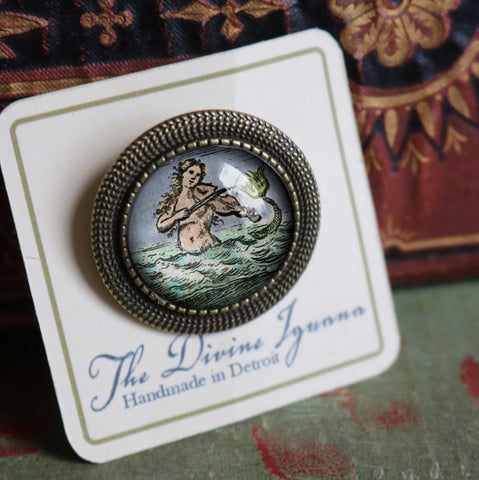 Ancient Mermaid Vintage Inspired Pin-back Brooch