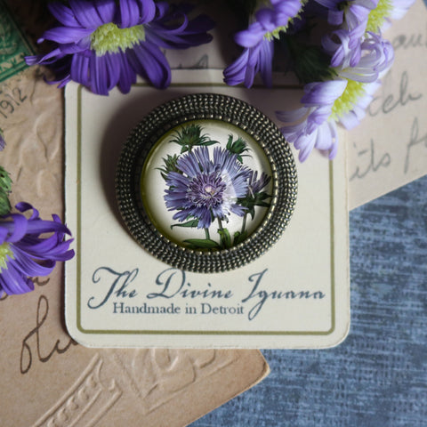 Purple Aster Flower Vintage Inspired Pin Brooch