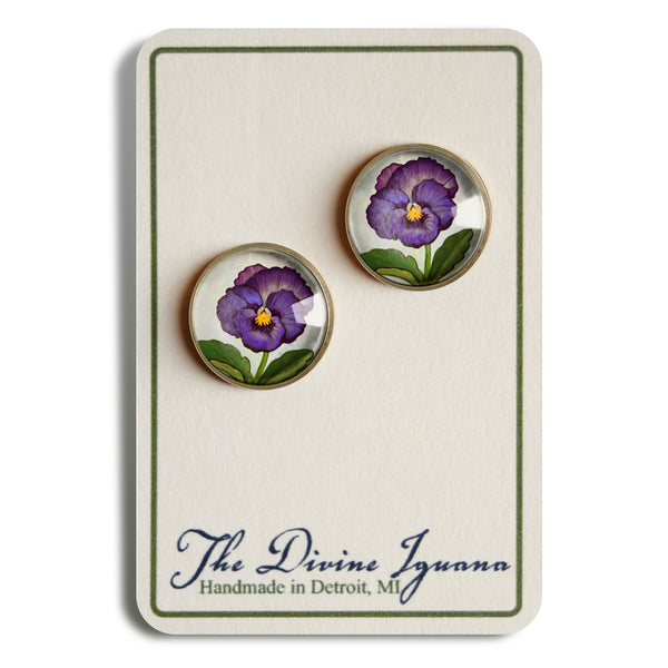 Purple Pansy Vintage Inspired Stud Earrings