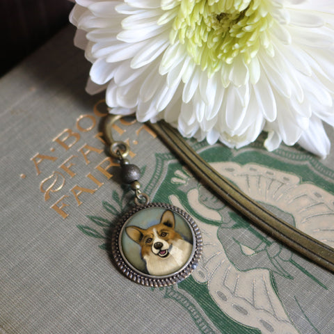 Corgi Dog Glass Cabochon Brass Book Hook / Bookmark