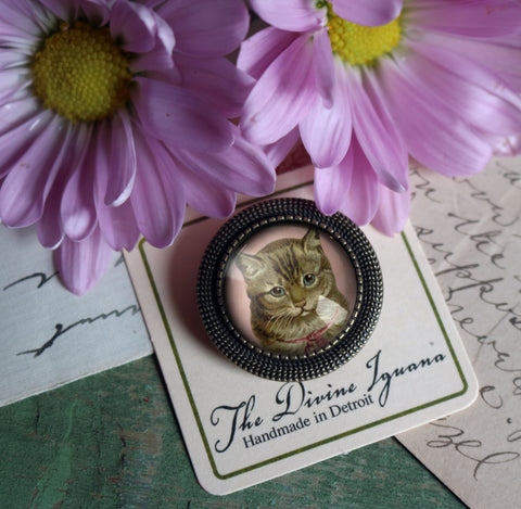 Victorian Tabby Cat Vintage Inspired Pin Brooch