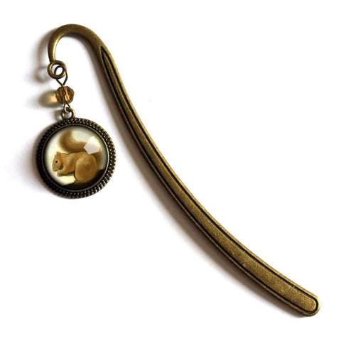 Squirrel Glass Cabochon Brass Book Hook / Bookmark