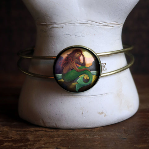 Mermaid with Green Tail Fairytale inspired Cuff Bracelet