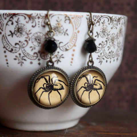 Spooky Spider- Halloween Vintage Inspired Drop / Dangle Earrings